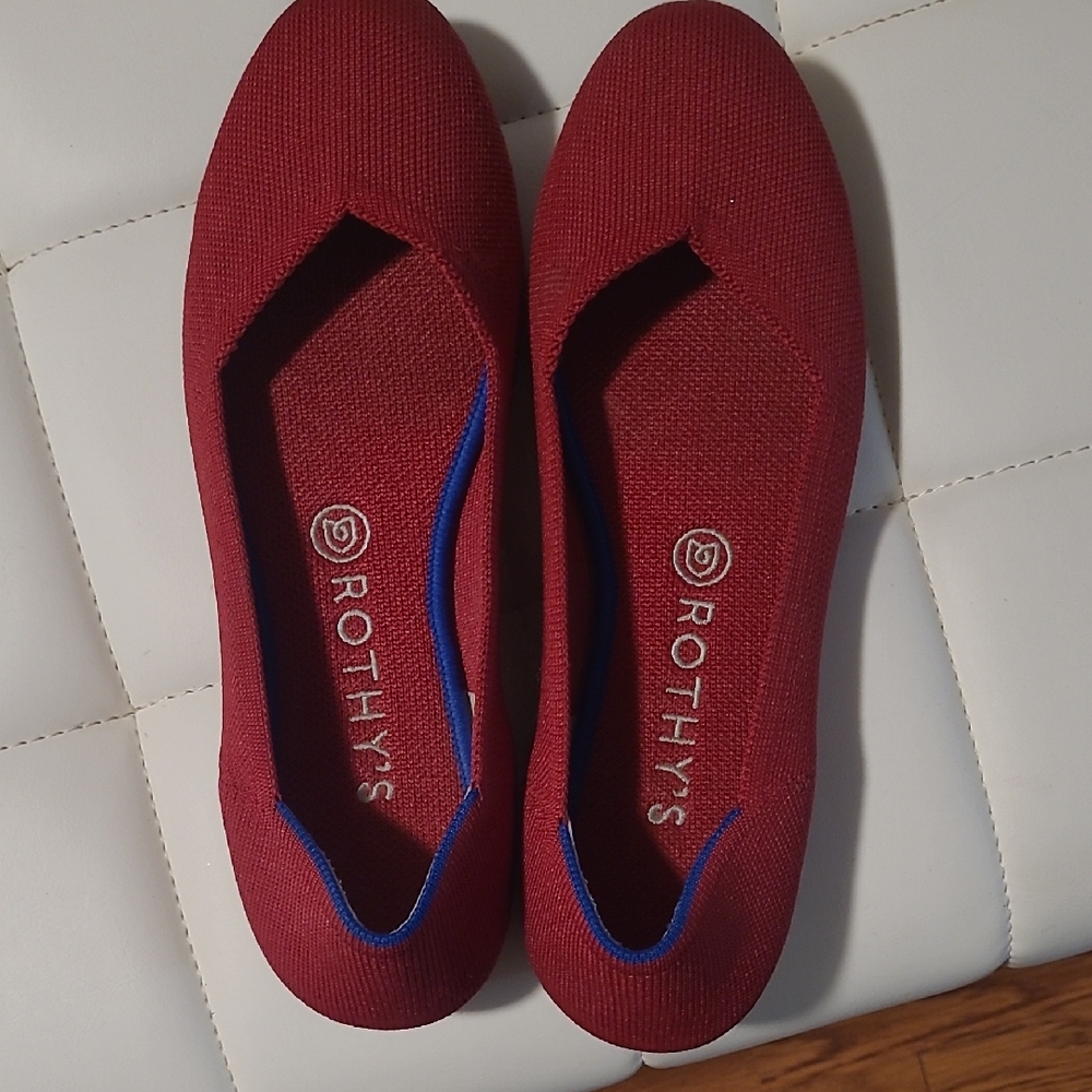 Rothy's Women's Burgundy Flats with Blue Trim